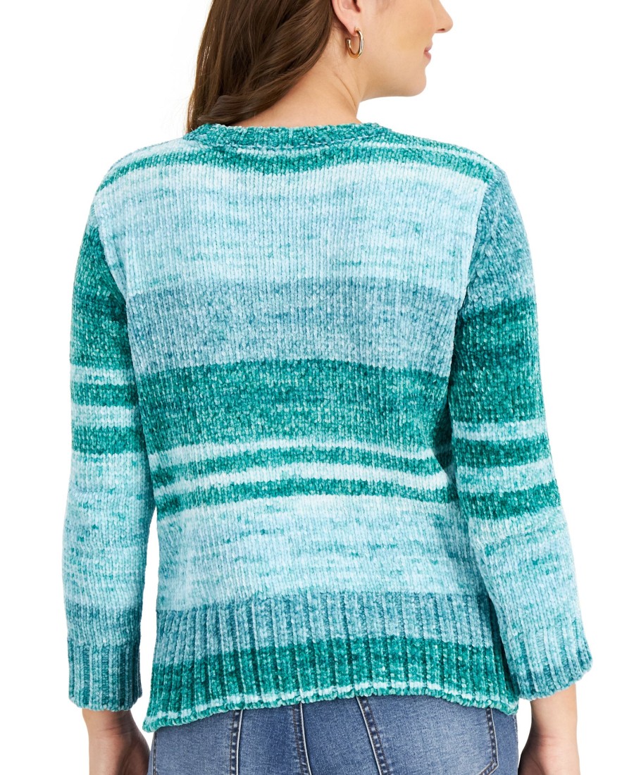 Women'S Style & Co | Striped Space-Dye Sweater Whimsy Aqua Blue