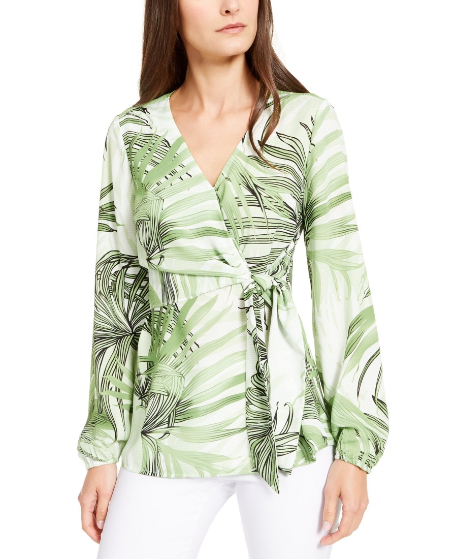 Women'S Alfani | Printed Wrap Top Green Grand Fern