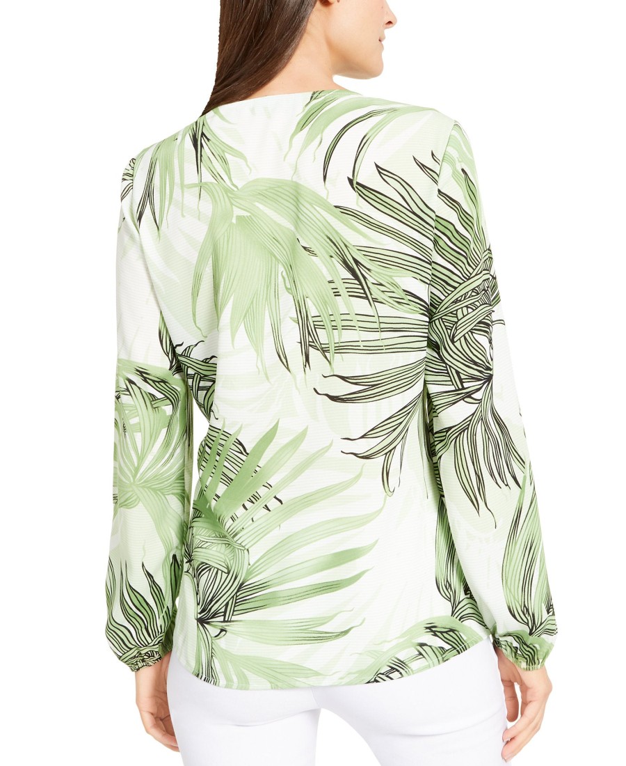 Women'S Alfani | Printed Wrap Top Green Grand Fern