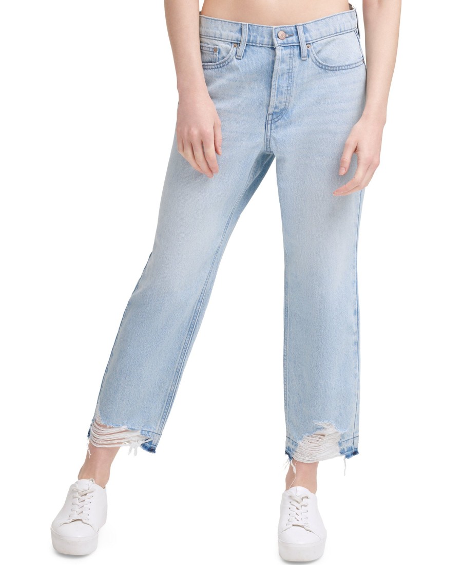 Women'S Calvin Klein Jeans | Cotton Ripped Straight-Leg Jeans