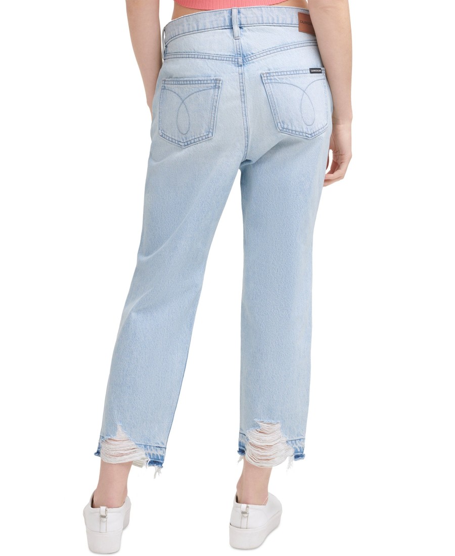 Women'S Calvin Klein Jeans | Cotton Ripped Straight-Leg Jeans