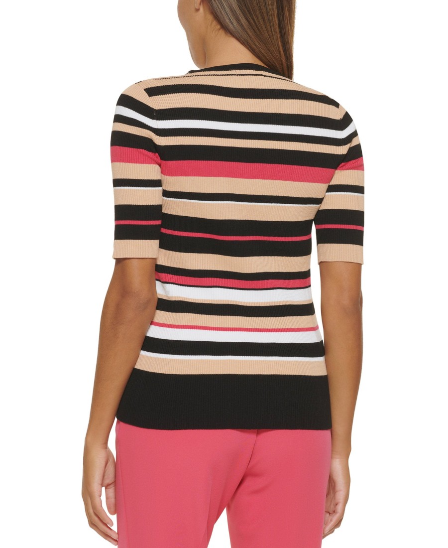 Women'S Calvin Klein | X-Fit Stripe Sweater Knit Top Chamois Multi