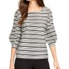 Juniors' Alfani | Striped Balloon-Sleeve Top Brush Stroke Stripe