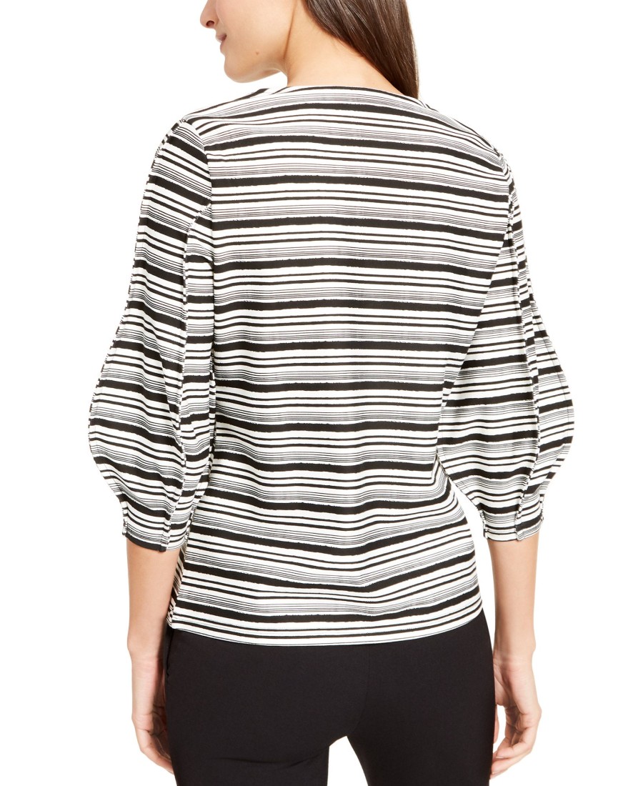 Juniors' Alfani | Striped Balloon-Sleeve Top Brush Stroke Stripe