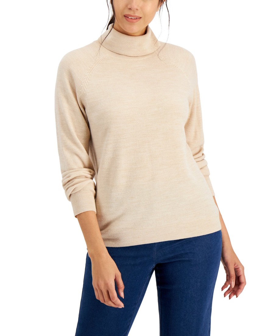 Women'S Karen Scott | Luxsoft Turtleneck Sweater Oatmeal Heather