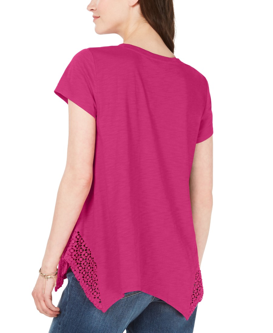 Women'S Style & Co | Crochet Handkerchief-Hem T-Shirt Pink Breeze