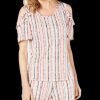 Women'S JM Collection | Ruffled Cold-Shoulder Top Pacific Stripes