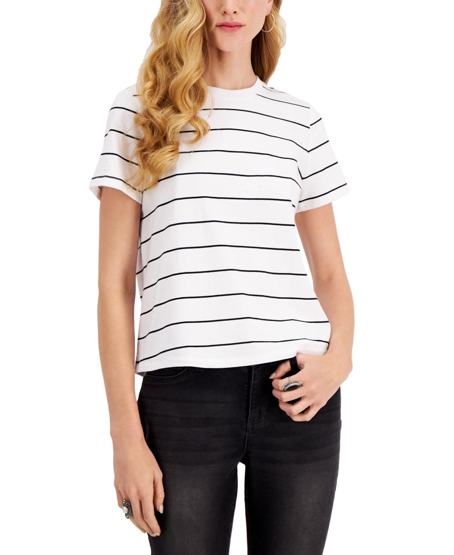 Women'S Style & Co | Striped Cotton T-Shirt Feeder White