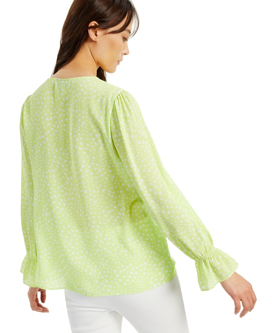 Women'S Alfani | Printed V-Neck Poet Blouse Green Mini Waves