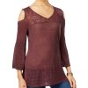 Women'S Style & Co | Cold-Shoulder Lace-Trim Top Dried Plum