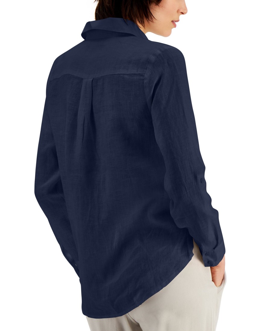 Women'S INC International Concepts | Linen Roll-Tab Shirt Indigo Sea