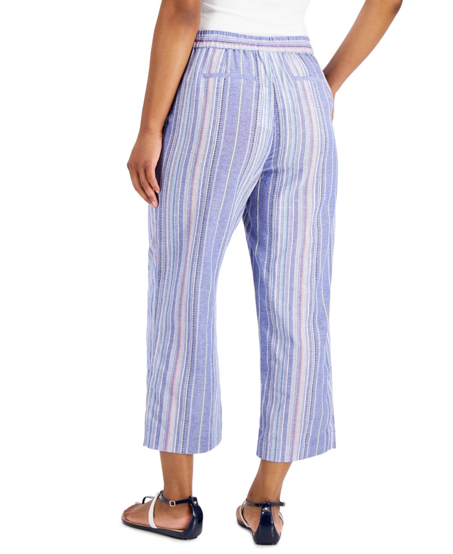 Women'S Charter Club | Striped Pull-On Pants Intrepid Blue Combo