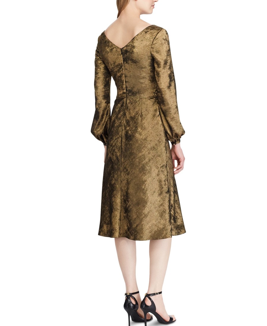 Women'S Lauren Ralph Lauren | Faux-Wrap Sateen Dress Gold