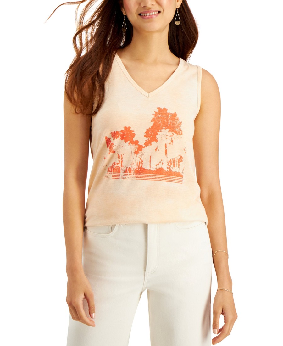 Women'S Style & Co | Palm Shadow Graphic-Print Tank Top Palm Orange