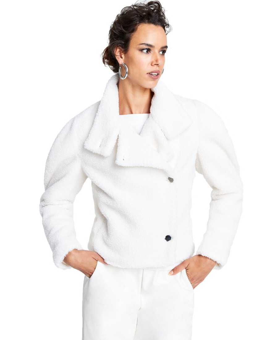 Women'S INC International Concepts | Cropped Sherpa Puff-Sleeve Jacket Washed White