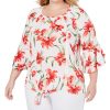 Women'S JM Collection | Plus Floral-Print Tie-Hem Top Vintage Orchard