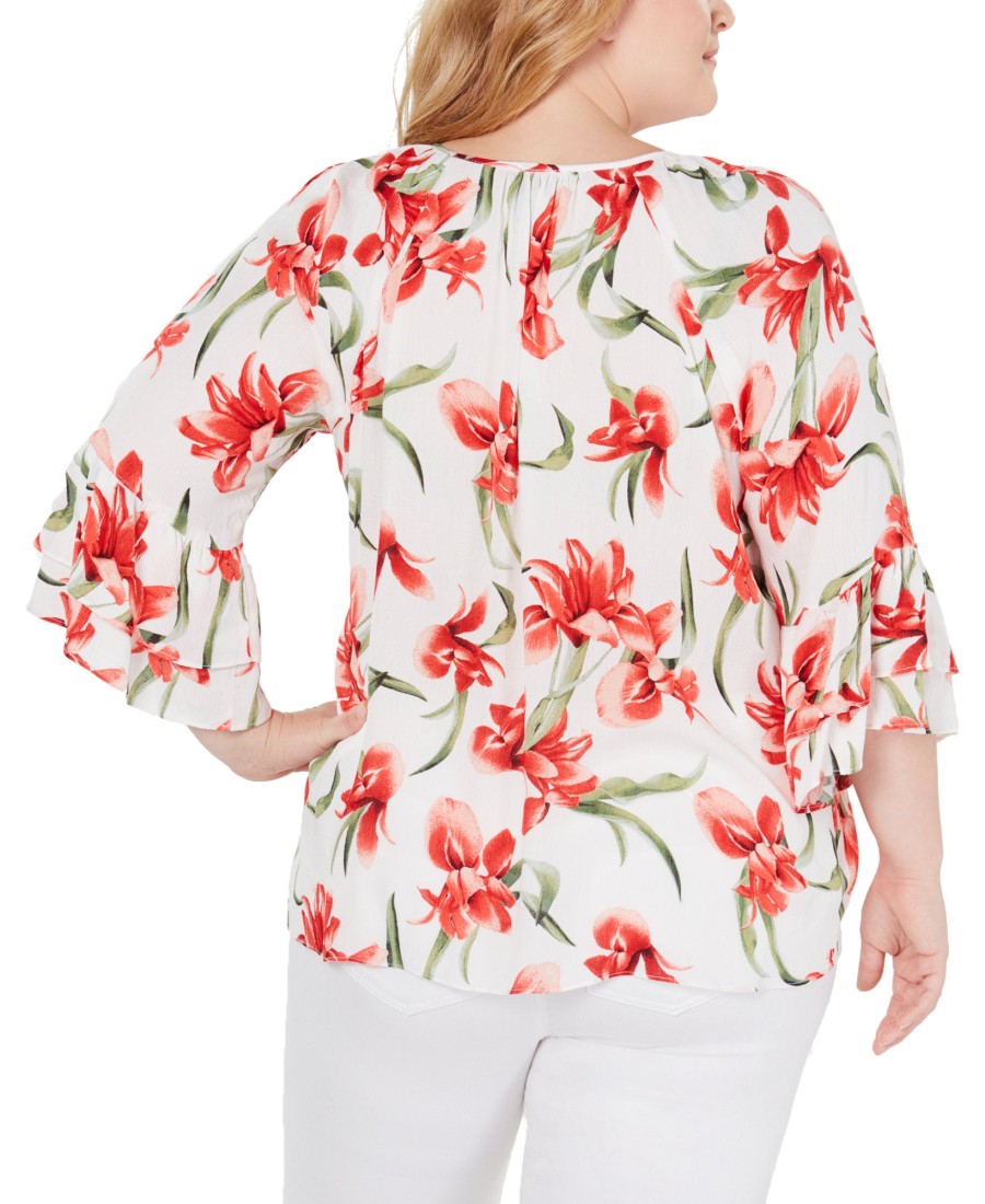 Women'S JM Collection | Plus Floral-Print Tie-Hem Top Vintage Orchard