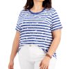 Women'S Style & Co | Plus Striped Shrunken Top Splatter Blue