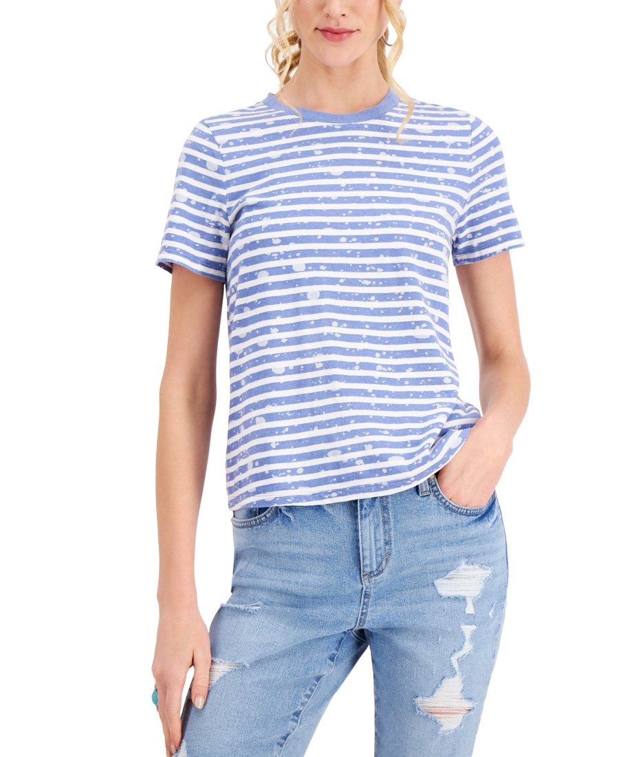 Women'S Style & Co | Plus Striped Shrunken Top Splatter Blue