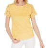 Women'S Charter Club | Cotton Lace-Embellished T-Shirt Citron Aura