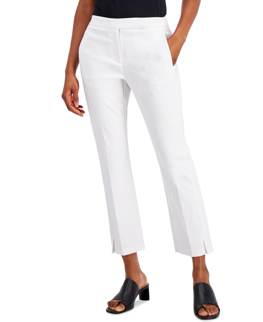 Women'S Alfani | Cropped Slit-Hem Straight-Leg Pants Carbon Heather