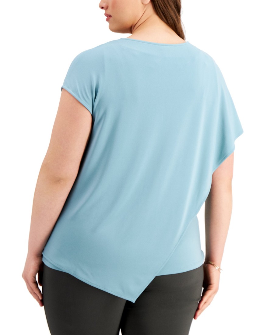 Juniors' Alfani | Plus Asymmetrical Drape-Neck Top Precious Jade