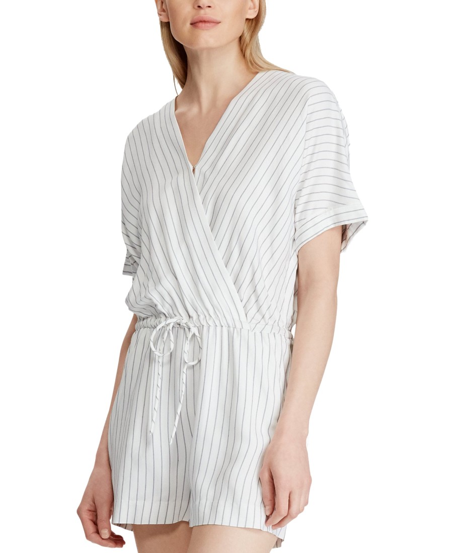 Women'S LAUREN Ralph Lauren | Striped Surplice Romper White/Blue