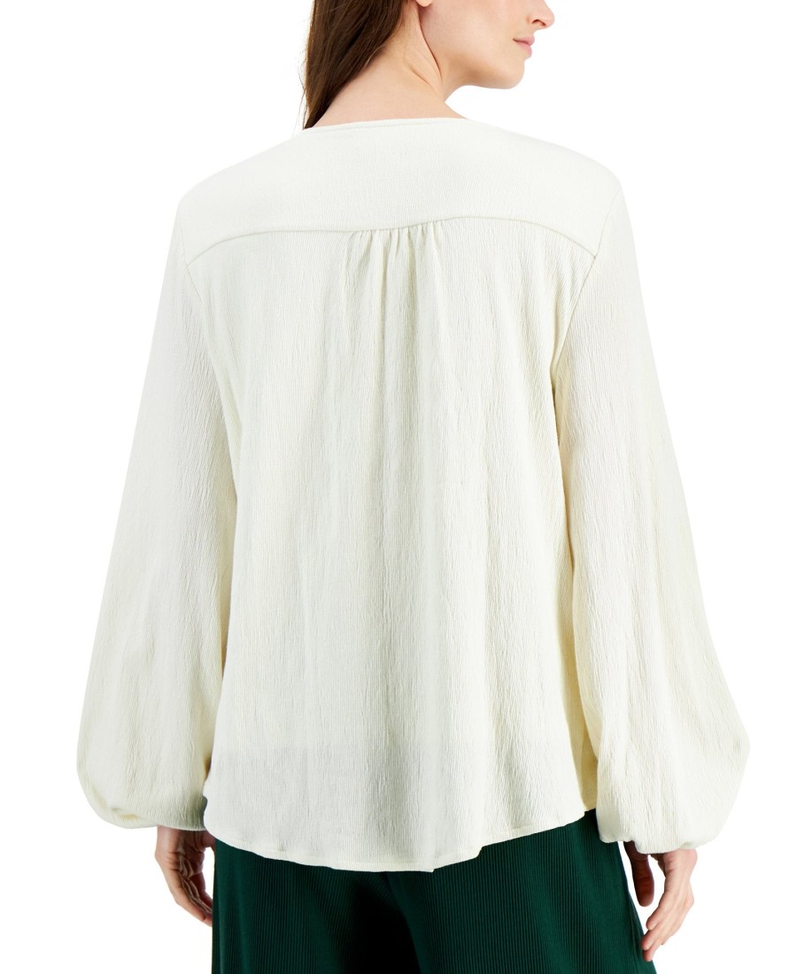 Women'S Alfani | Textured Balloon-Sleeve Button-Front Top Antique White