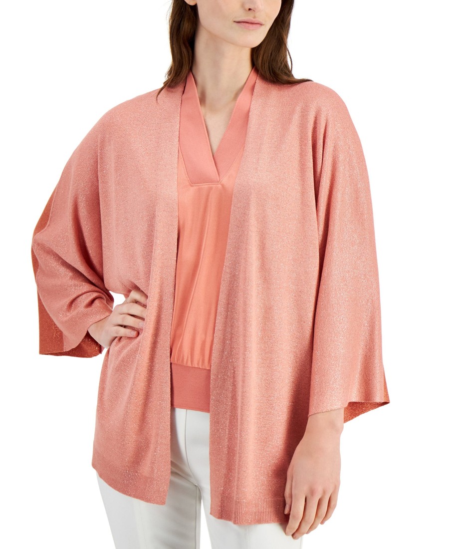 Women'S Alfani | Shimmer Colorblock Cardigan Sunrise Coral