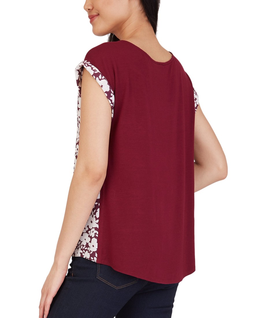 Juniors' BCX | Juniors' Floral-Print Criss-Cross Tie-Hem Top Burgundy Floral