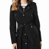 Women'S London Fog | Front-Zip Hooded Trench Coat Black