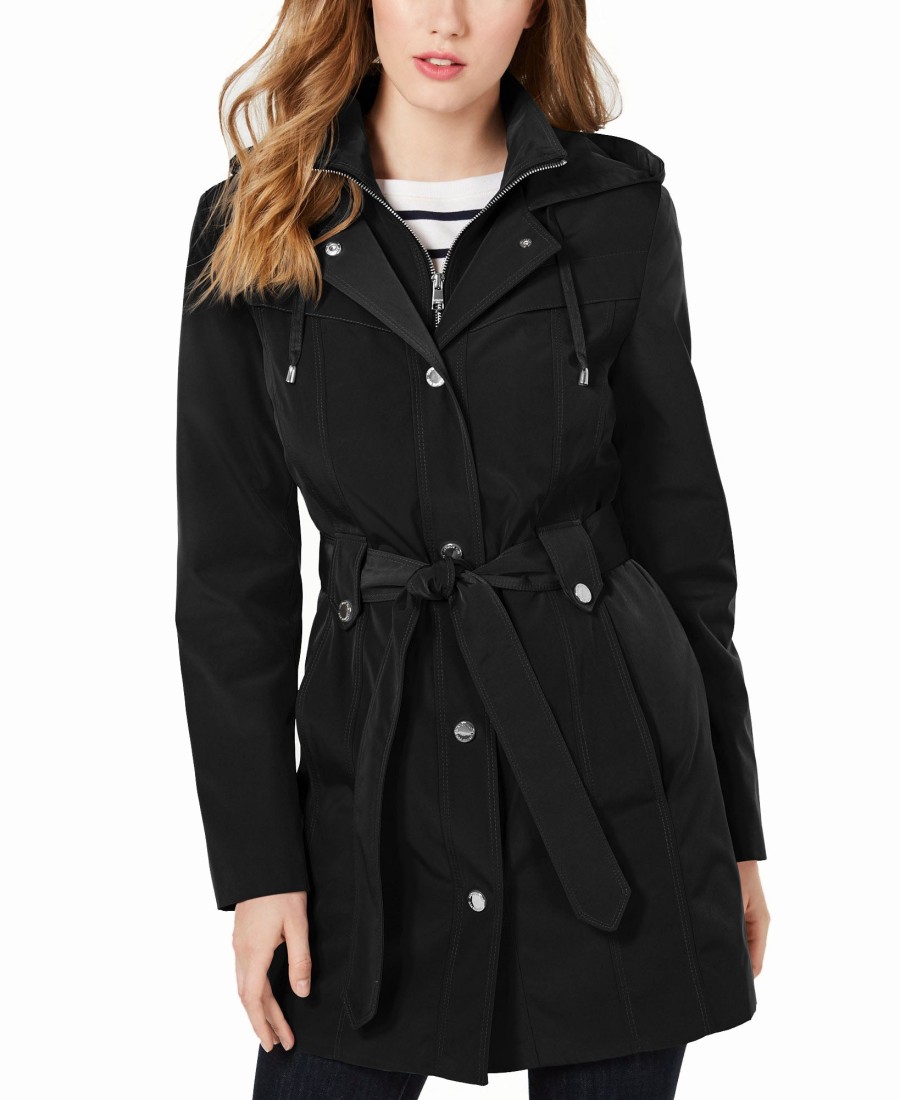 Women'S London Fog | Front-Zip Hooded Trench Coat Black