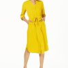 Juniors' Alfani | Petite 3/4-Sleeve Belted Shirtdress Gold Sun