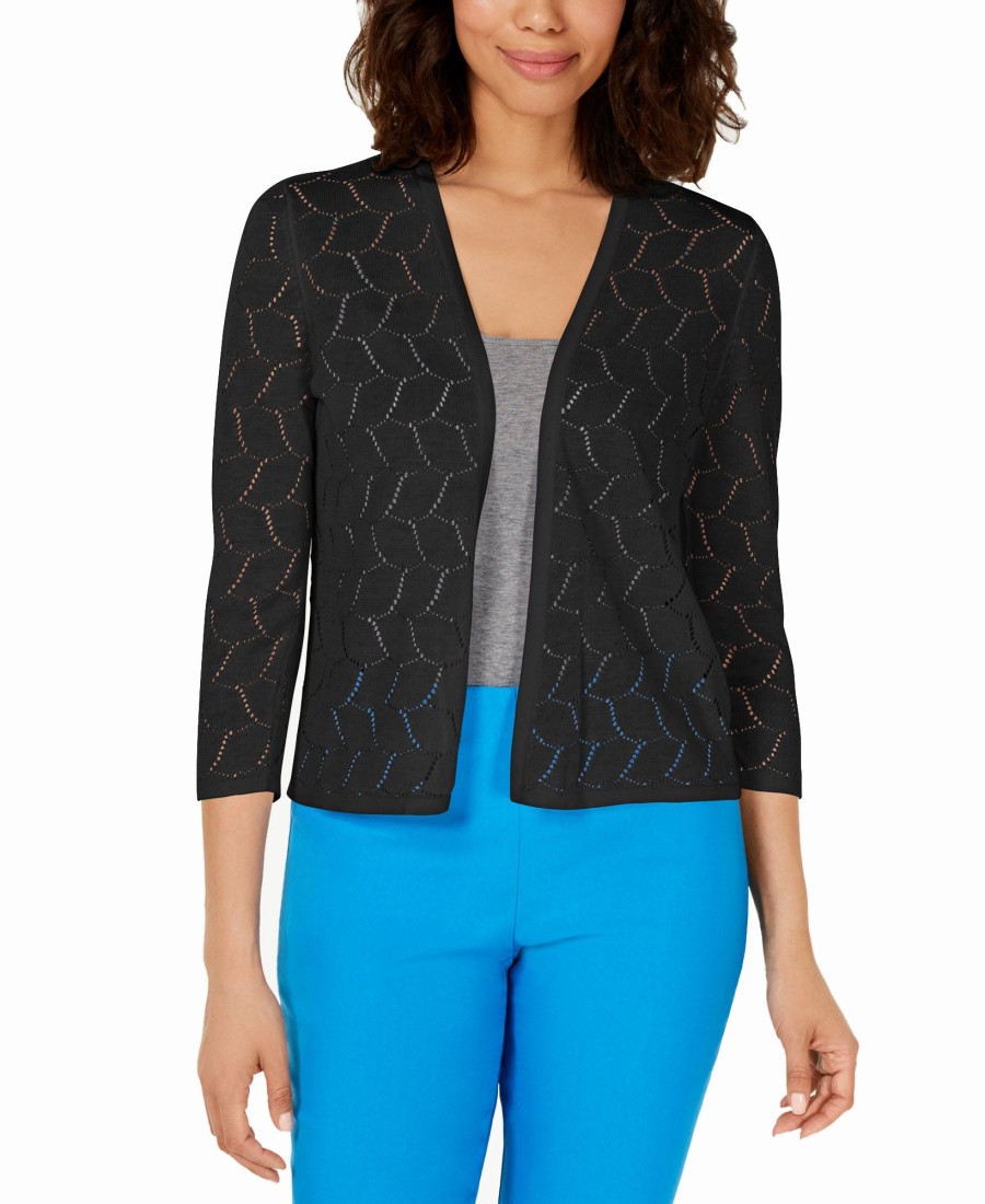 Women'S Charter Club | Pointelle Completer Cardigan Deep Black