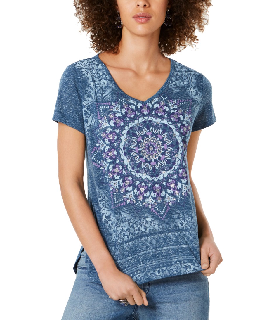 Women'S Style & Co | Petite V-Neck Graphic T-Shirt Medallion Burst