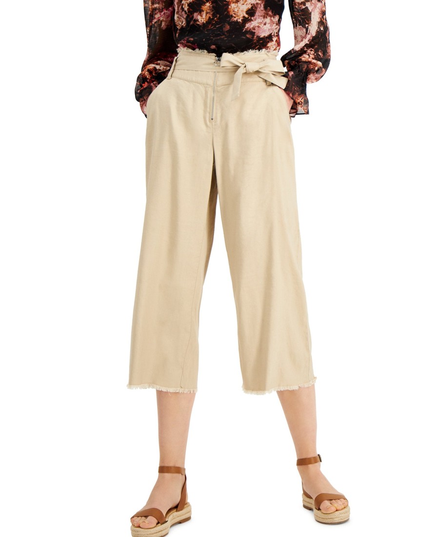 Women'S INC International Concepts | Frayed Zip-Front Culottes Toasted Twine