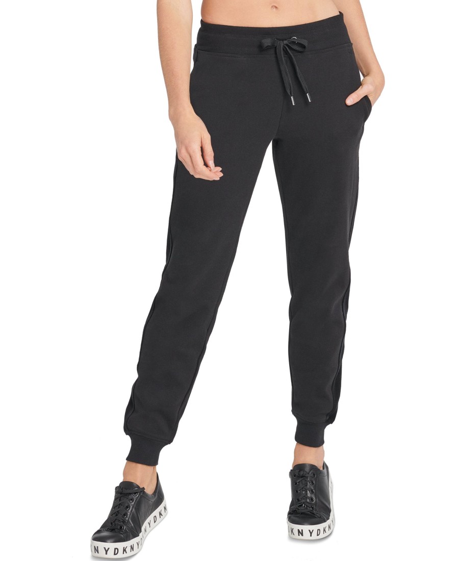 Women'S DKNY | Sport Velour-Trimmed Fleece Joggers Black