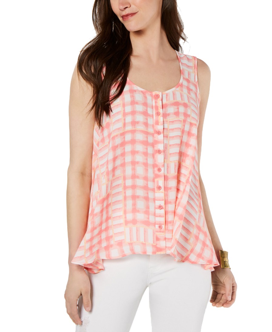 Women'S Style & Co | Printed Sleeveless High-Low Swing Top Springtime Pink