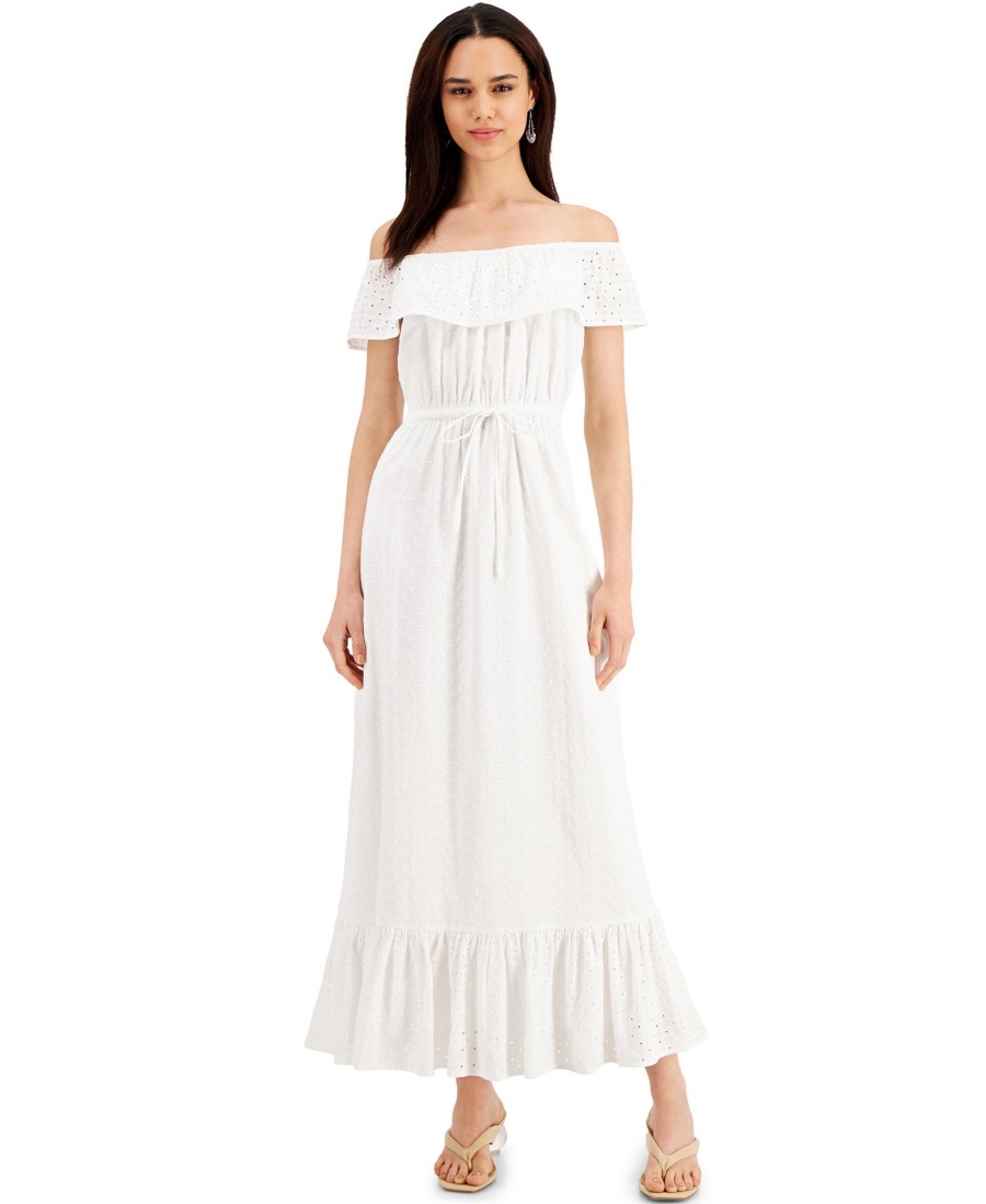 Women'S Style & Co | Cotton Off-The-Shoulder Eyelet Maxi Dress Bright White