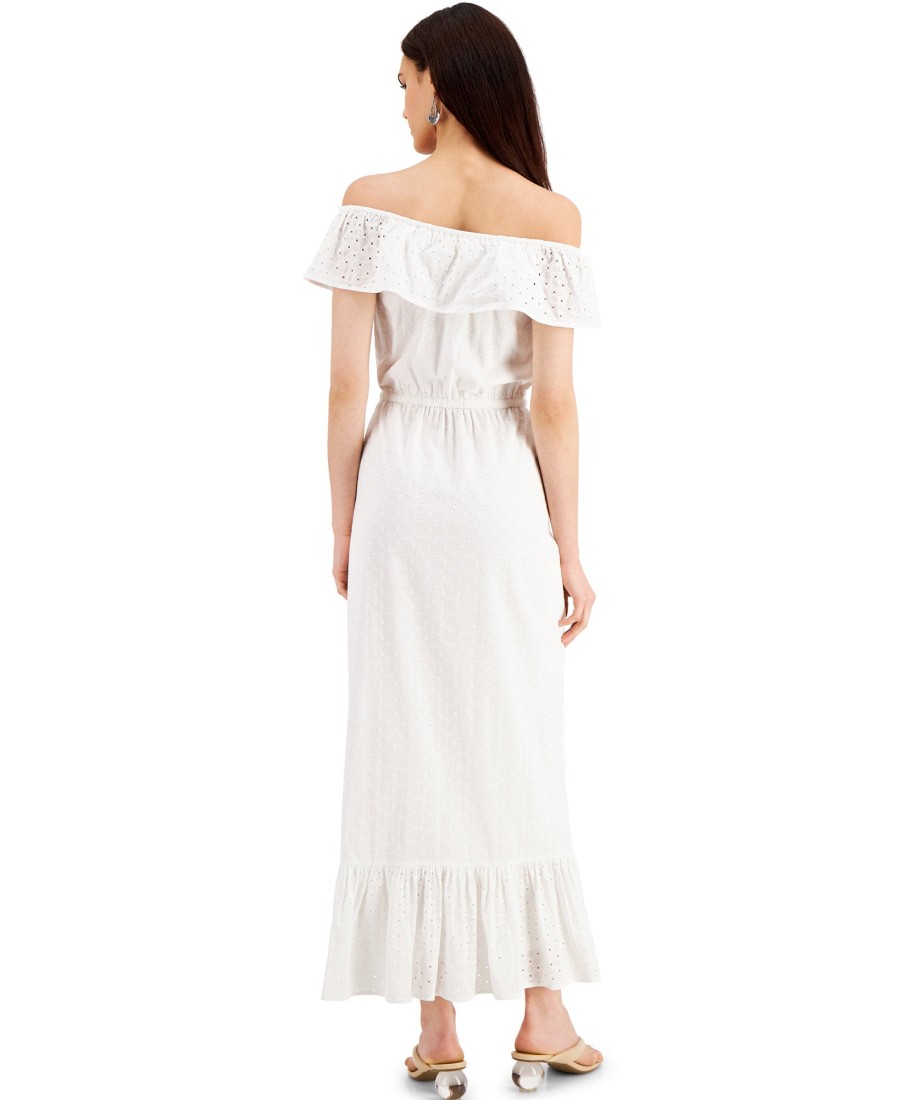 Women'S Style & Co | Cotton Off-The-Shoulder Eyelet Maxi Dress Bright White