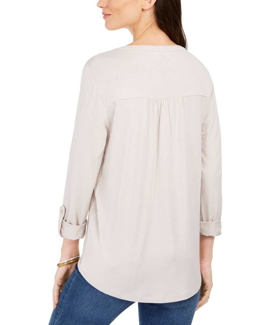 Women'S Style & Co | Split-Neck Roll-Tab-Sleeve Top