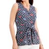 Women'S Charter Club | Printed Tie-Front Sleeveless Top Intrepid Blue Combo