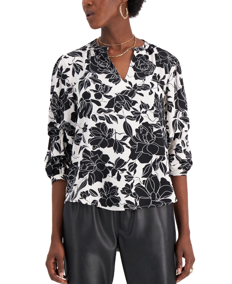 Women'S Willow Drive | Printed Split-Neck Top Black Floral