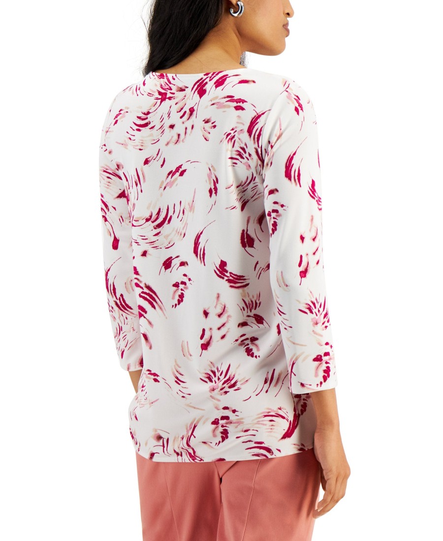 Juniors' Alfani | Abstract-Print Slit-Sleeve Top Fuchsia Super Swirl