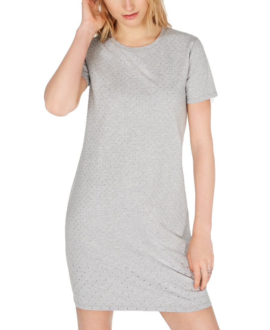 Women'S MICHAEL Michael Kors | Mini-Studded Cotton T-Shirt Dress Pearl Heather