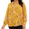 Women'S Alfani | Plus Printed Blouse Yellow Outline Leopard