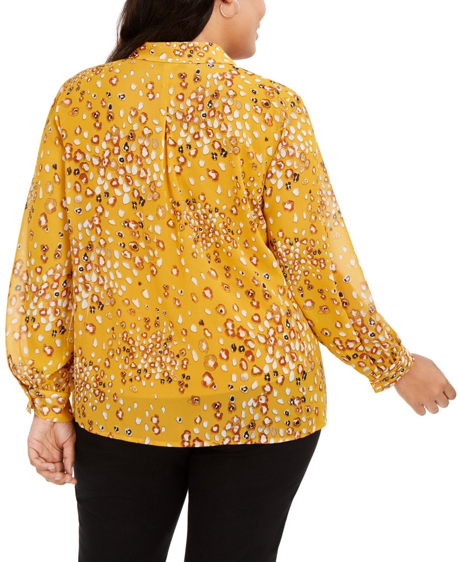 Women'S Alfani | Plus Printed Blouse Yellow Outline Leopard