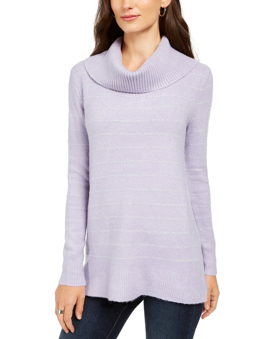 Women'S Style & Co | Lurex Cowl-Neck Sweater Heirloom Lilac/Silver