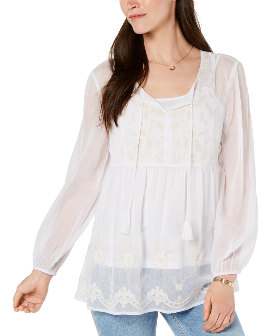 Women'S Style & Co | Embroidered Peasant Top Fiesta Floral