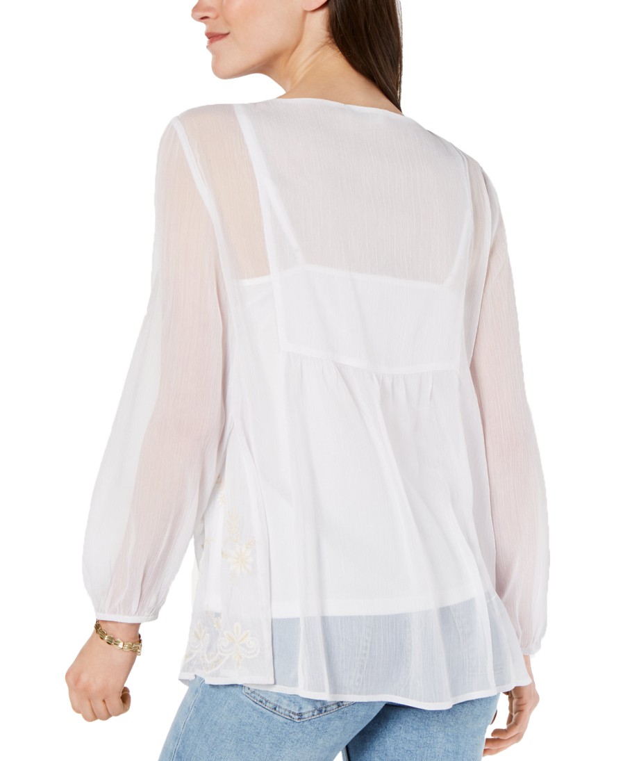 Women'S Style & Co | Embroidered Peasant Top Fiesta Floral